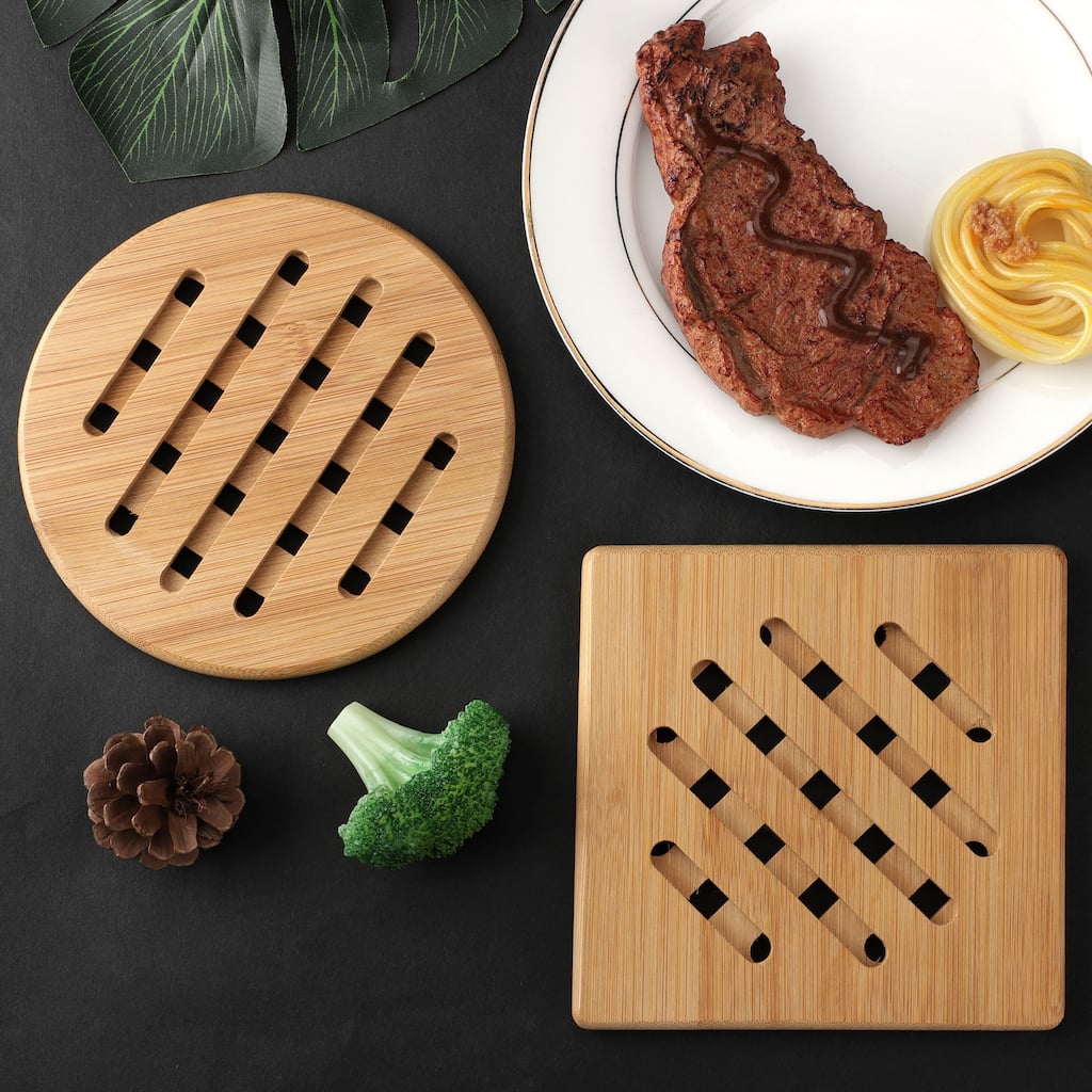 Bamboo Heat Resistant Mat Mats Round & Square Washable Placemats - Wood Color