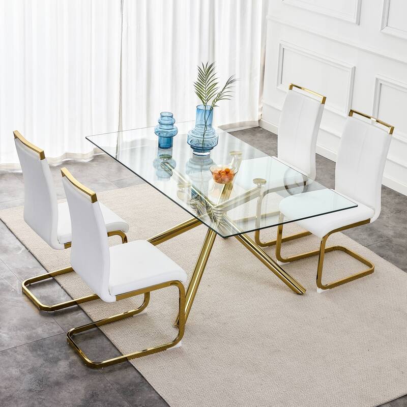 Modern PU Faux Leather High Back Dining Chairs with C-shaped Tube Chrome Metal Legs