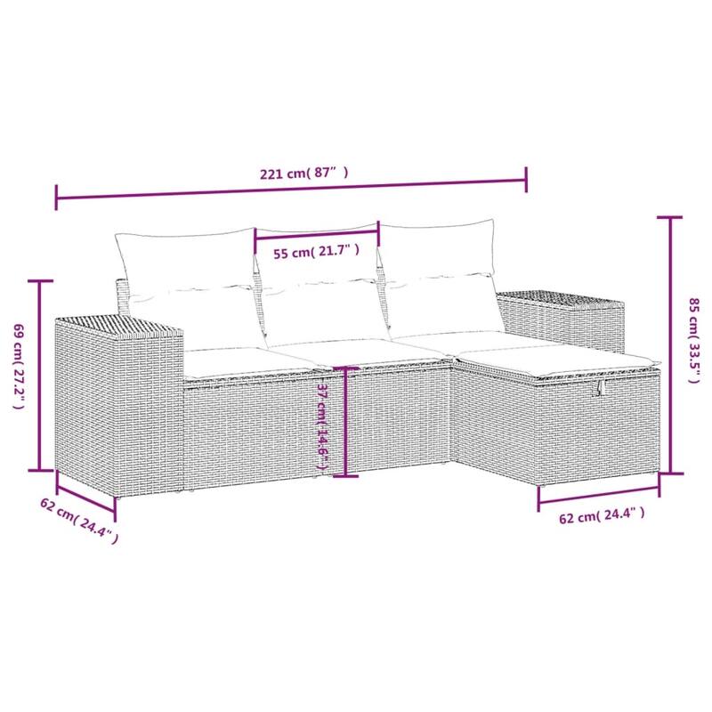 vidaXL Patio Sofa Set with Cushions Outdoor Furniture 4 Piece Poly Rattan