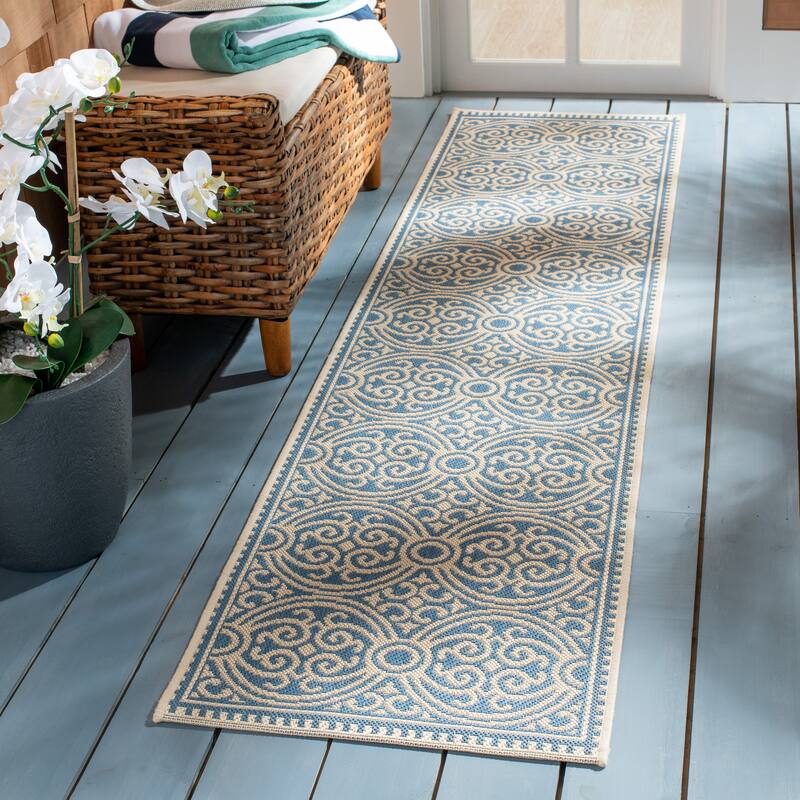 SAFAVIEH Beach House Guilene Indoor/ Outdoor Waterproof Patio Backyard Rug - 2'2" x 10' Runner - Cream/Blue