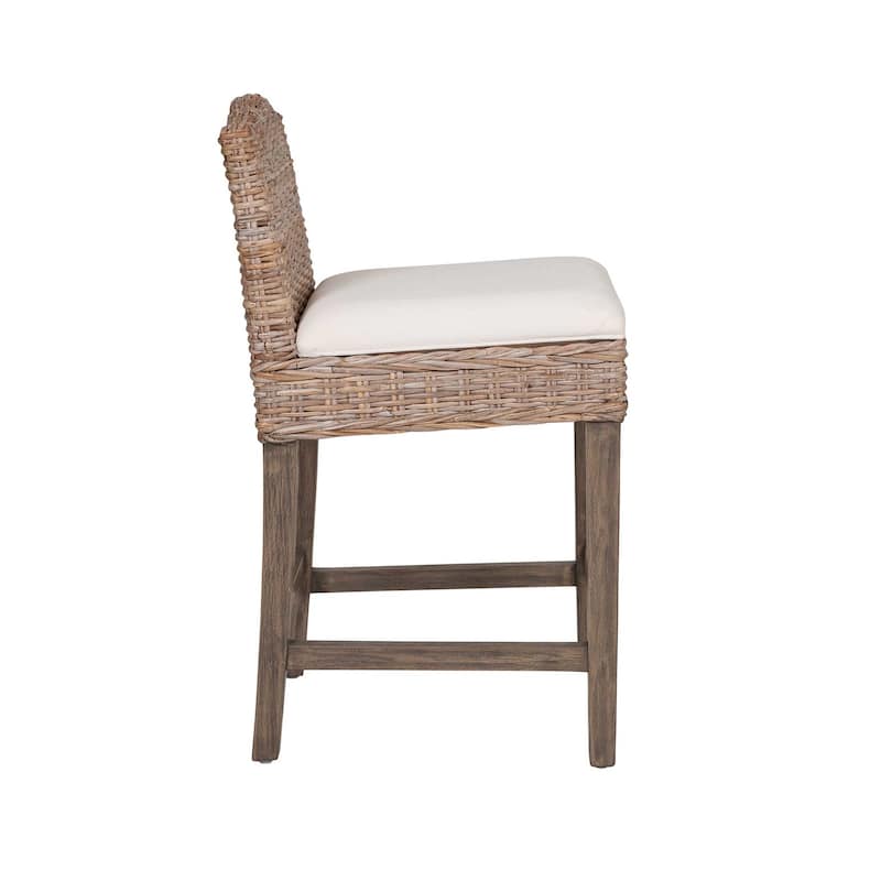 Duvall Grey Washed Rattan Cushioned Stool by East at Main