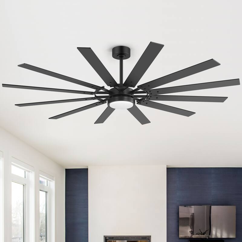 72"/80" Large Windmill Ceiling Fan with Light and Remote(12 Reversible Blades)