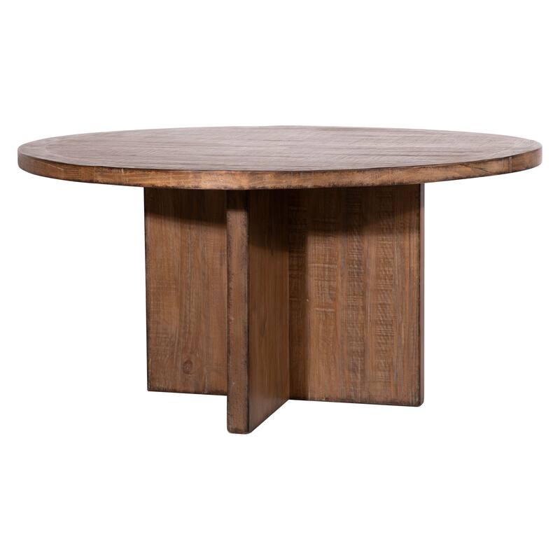 Landon Round Reclaimed Pine Natural Finish Dining Table with Cross Base - 72-inch - Medium Brown