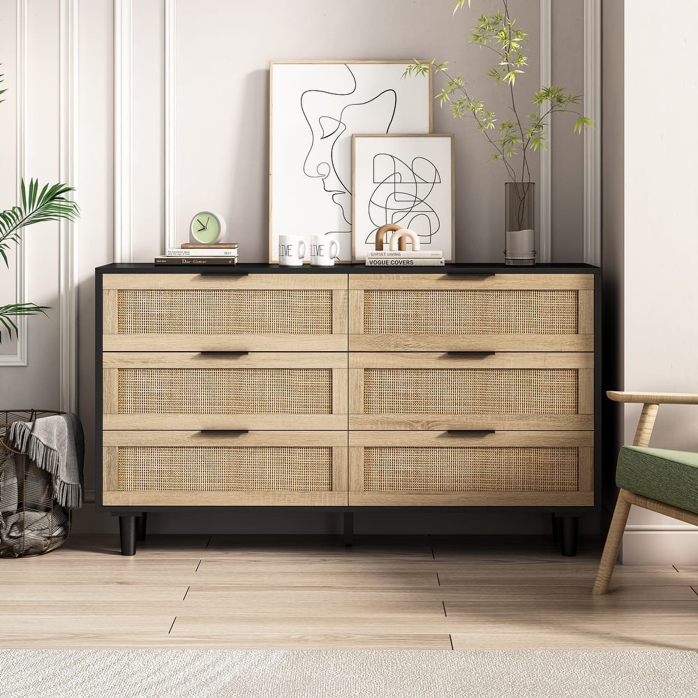 6-Drawers Rattan Storage Cabinet Rattan Drawer