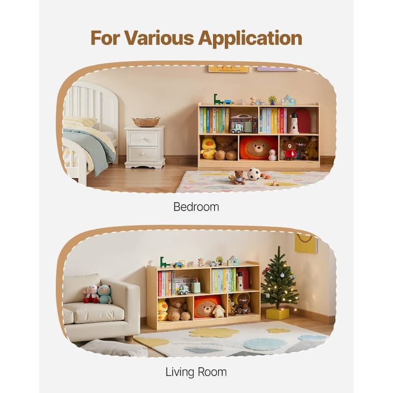 Brown Wooden Montessori Bookshelf with 5 Compartments and Top Shelf - 44.88 x 11.81 x 24.02 in