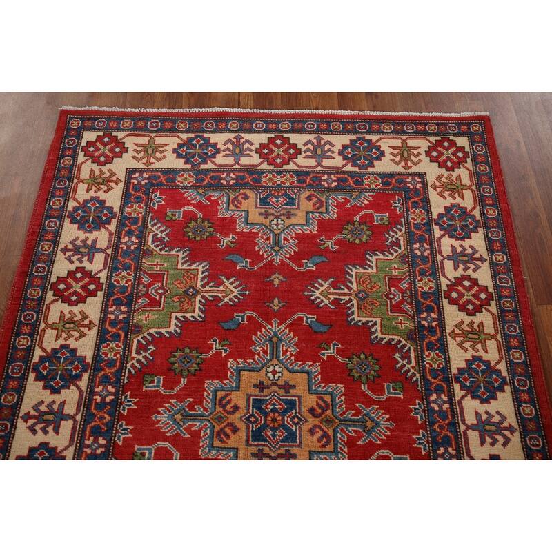 Oriental Kazak Area Rug Handmade Wool Carpet - 4'0" x 5'10"