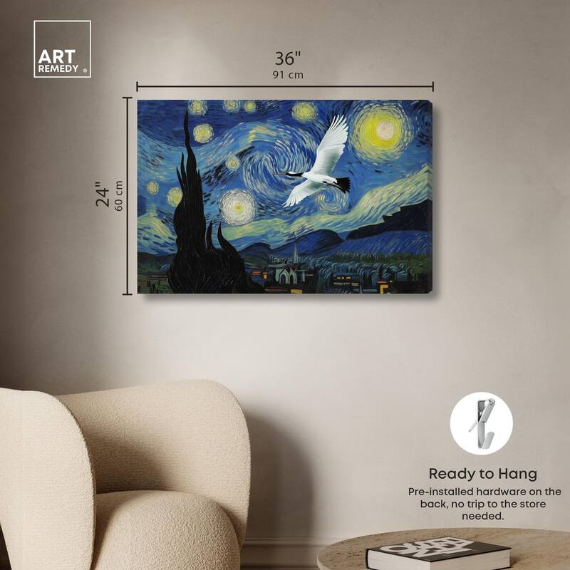 Crane Starry Night Canvas by Art Remedy, Gallery Wrapped
