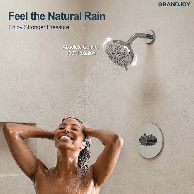 GRANDJOY 2-Function Shower System 5" High Pressure Shower Head and Tub Spout with Valve