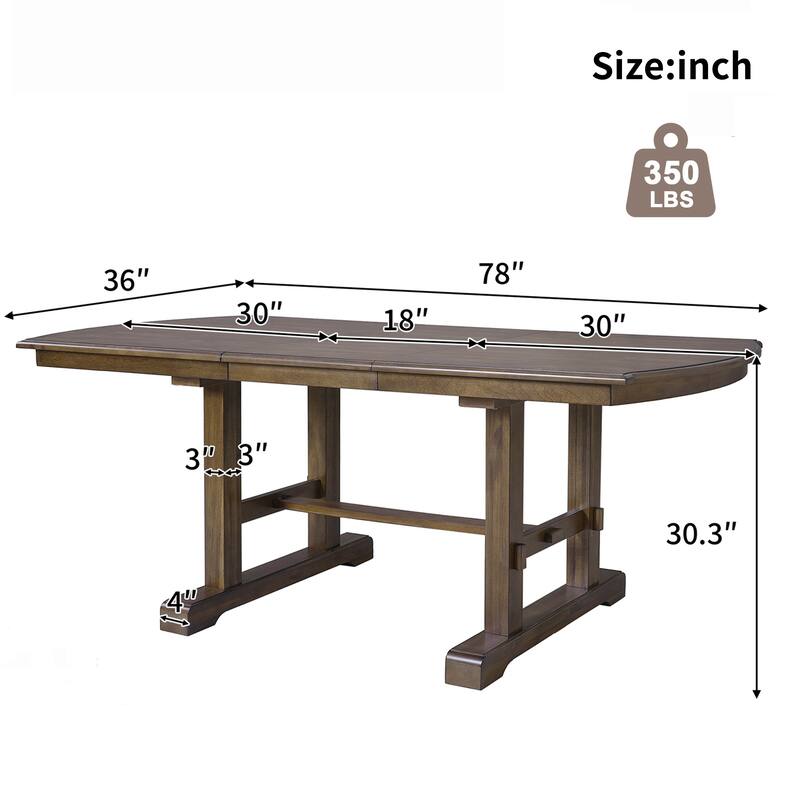 Roomfitters 60 to 78" Extendable Dining Table, Farmhouse Wooden Kitchen Table with Removable Leaf, Table for 4 to 8