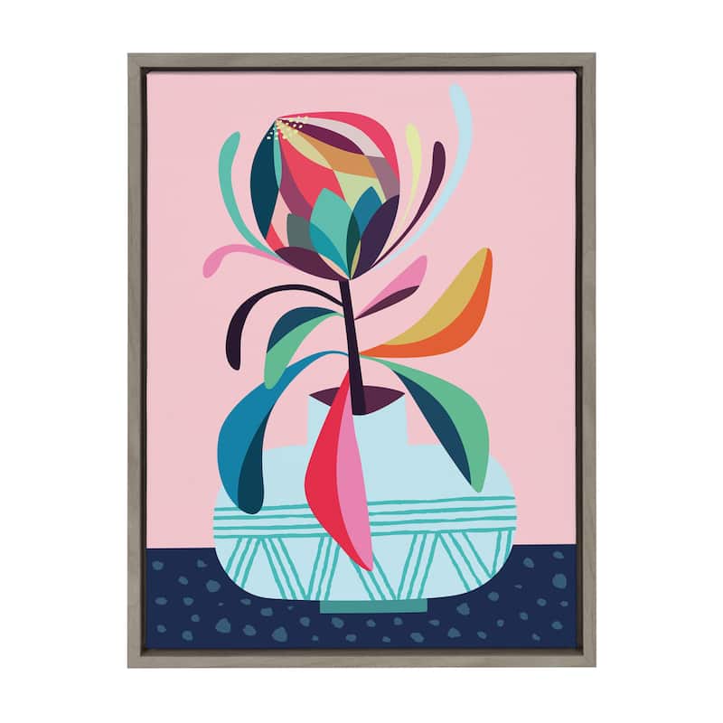 Kate and Laurel Sylvie Protea Canvas by Rachel Lee of My Dream Wall - 18x24 - Plastic - Grey