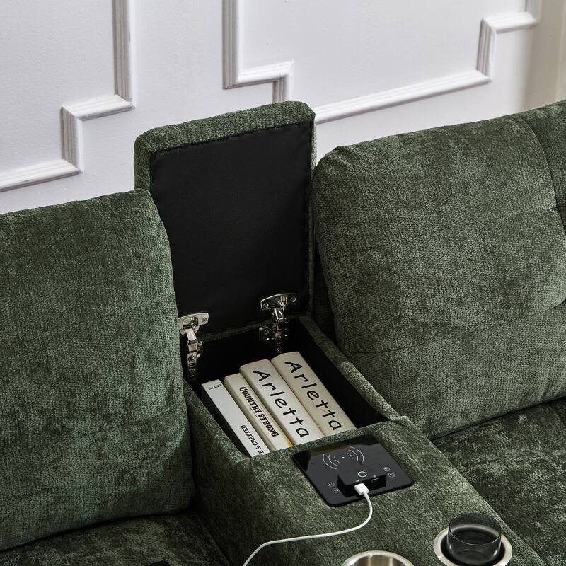 126" U-Shaped Sectional Sofa with Storage Ottomans & Bluetooth Speakers - Modular Couch with LED Lights, Console