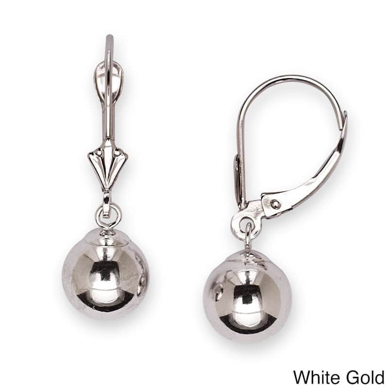 Curata 14k Yellow or White Gold Polished 27x8mm Ball Drop Lever Back Earrings