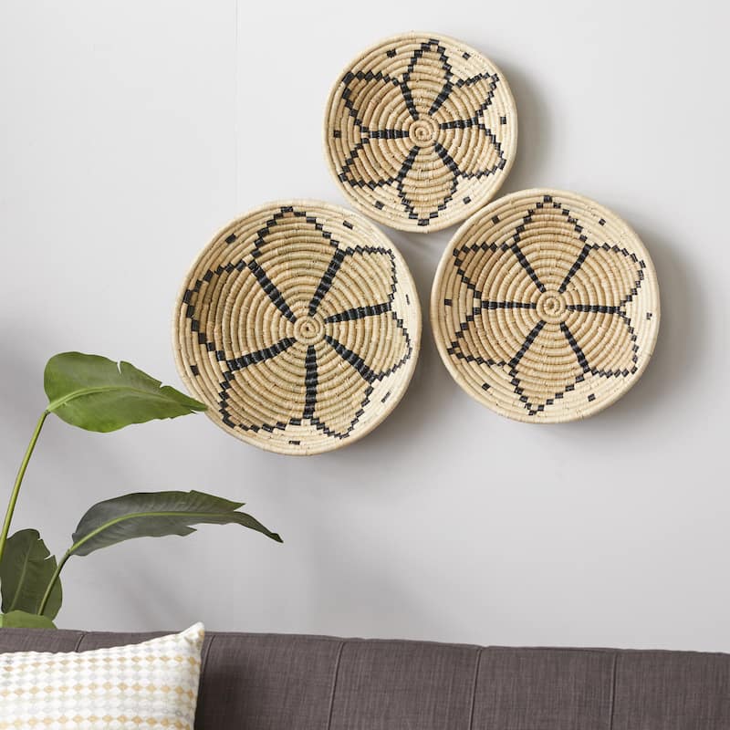 Seagrass Plate Handmade Basket Home Wall Decor - Set of 3 Brown - Roche River Decor