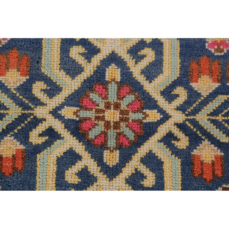 All-Over Blue Oushak Indian Foyer Rug Hand-Knotted Wool Carpet - 3'1"x 5'0"