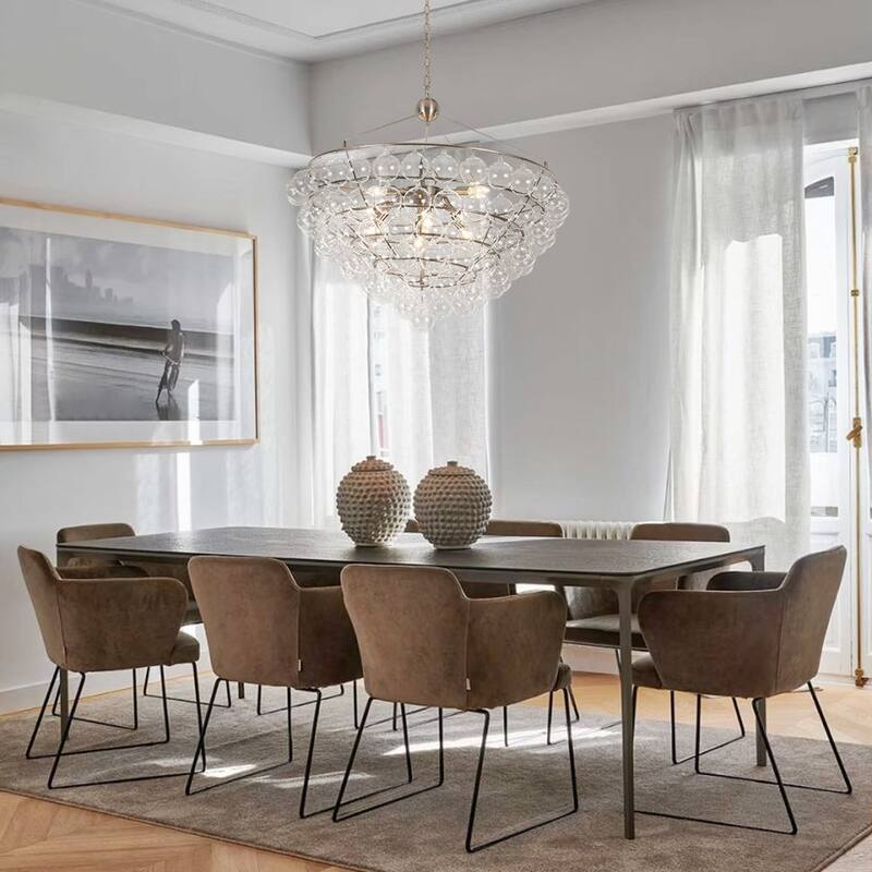 Luxury Sculptural Cluster Glass Globe Bubble Round Cage Chandelier