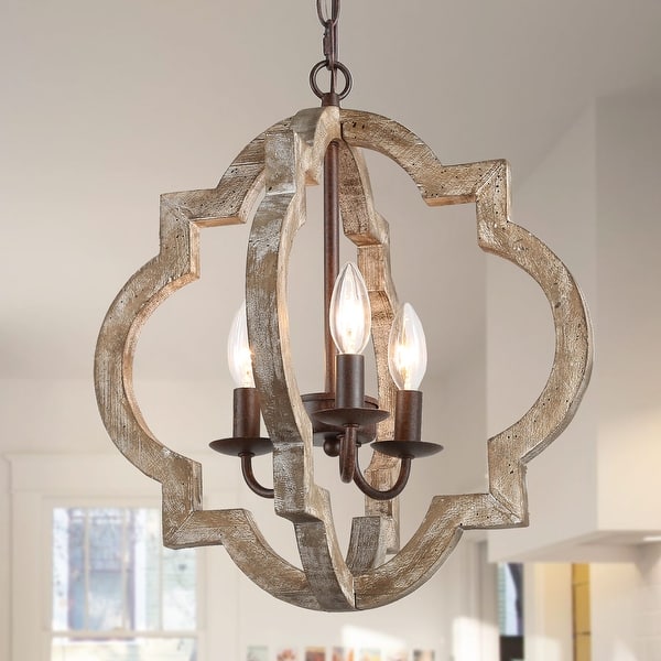 Shop Farmhouse 3 Lights Chandelier With Lantern Pendant For Dining