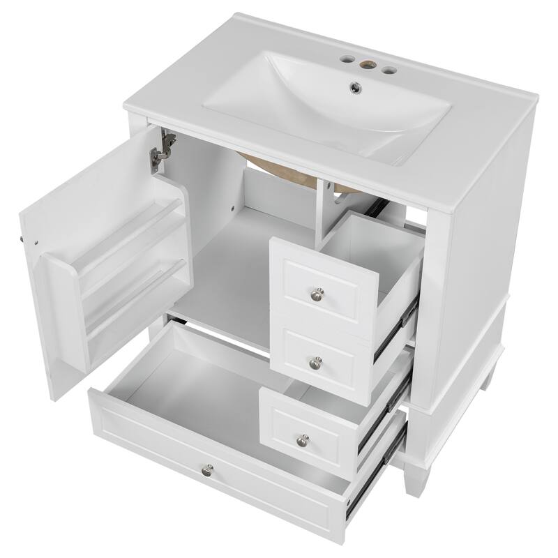 Bathroom Vanity with Sink, Bathroom Storage Cabinet with 3 Drawers and 1 Door, Bathroom Vanities with Solid Wood Frame