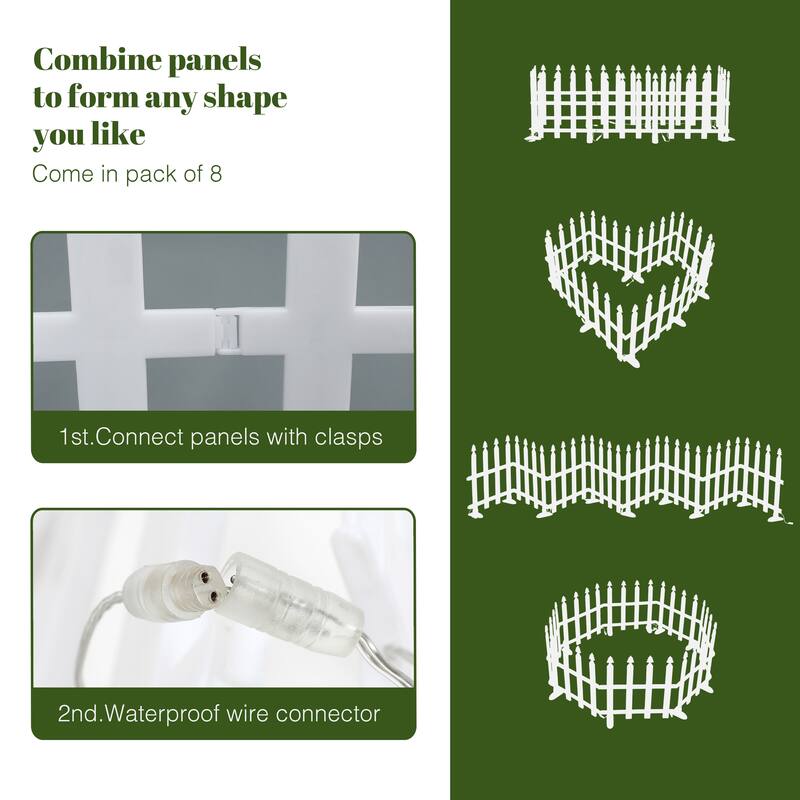 8-Piece Light Show Fence Design Outdoor Holiday Decoration - White - 15.94" H x 15.15" W