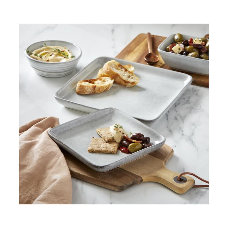 Stinson Square Large Serving Platter Light Gray Ceramic Dishwasher Safe 8.9 x 8.9 x 1 inches Everyday Use