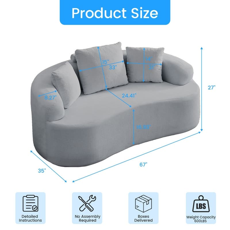 Mixoy Compact Loveseat Sofa with Chenille Upholstery,No Assembly Curved Couch for Small Spaces,Apartment