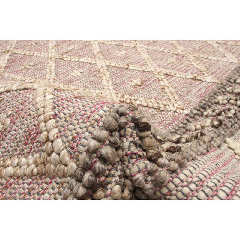 ECARPETGALLERY Braid weave Sienna Khaki, Pink Wool Rug - 6'2 x 9'1