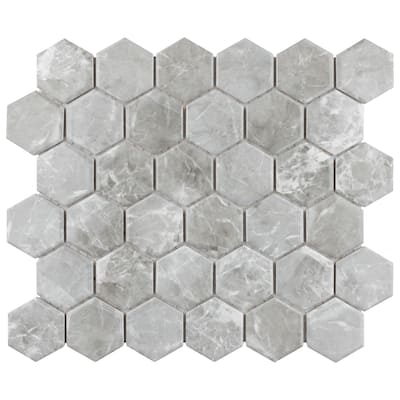 Merola Tile Flo 2" Hex Grey 11-1/8" x 12-5/8" Porcelain Floor and Wall Tile
