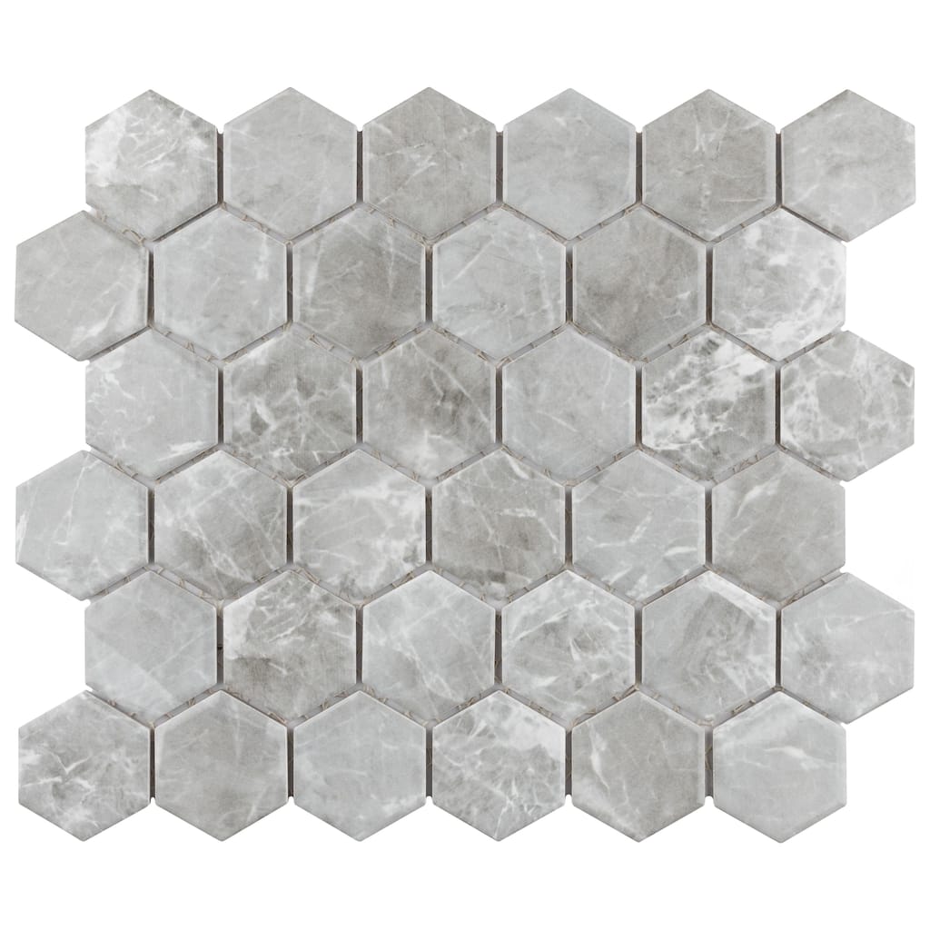 Merola Tile Flo 2" Hex Grey 11-1/8" x 12-5/8" Porcelain Floor and Wall Tile