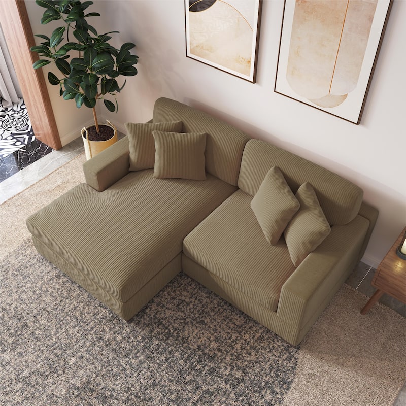 Modern L-Shaped Corduroy Modular Sectional Couch Sofa with Pillows