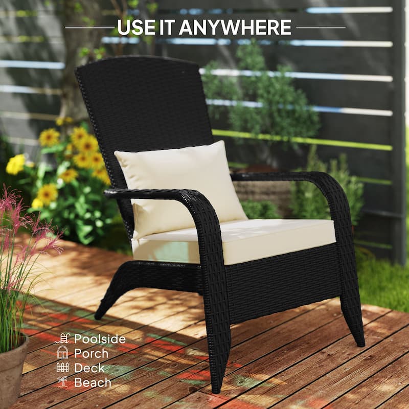 Outdoor Rattan Adirondack Chair with Cushions and Steel Frame Patio Seat for Porch or Pool - 25.2" W x 31.5" D x 35.4" H