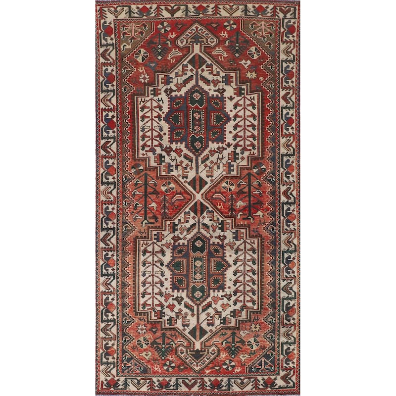 Geometric Bakhtiari Persian Vintage Rug Handmade Tribal Wool Carpet - 4'11"x 10'1"