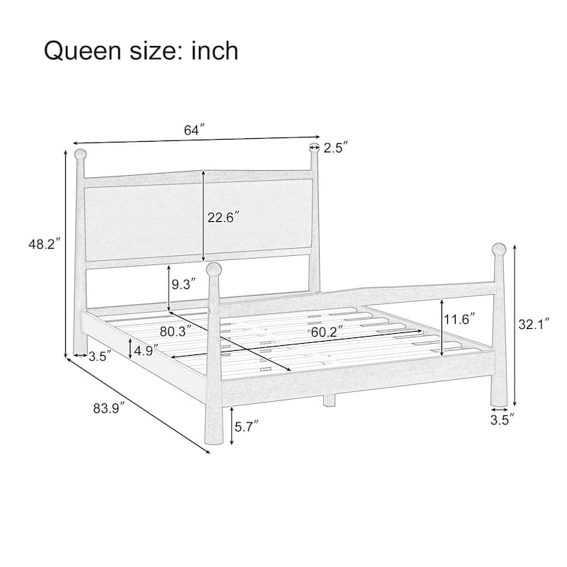 Platform Bed with Upholstered Boucle Headboard Panel Bed No Box Spring Needed Wood Slat Bed Low Profile Bed - Minimalist Design