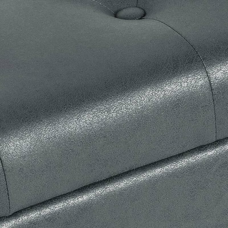 Adeco Storage Ottoman Faux Leather Button Tufted Bench Rectangle Footrest