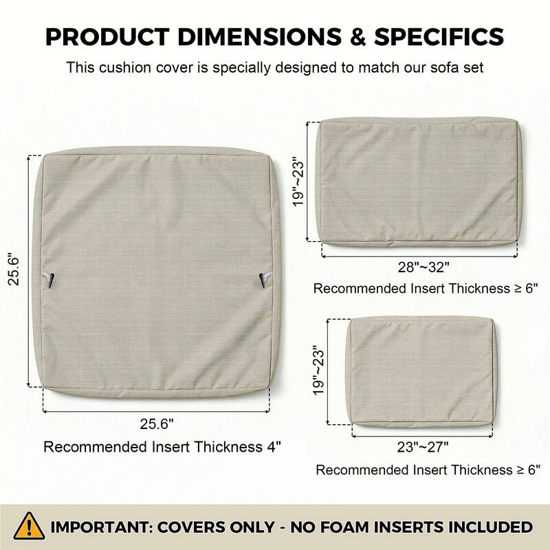 FINCATI Outdoor Cushion Cover Replacement Slipcover, Patio Seat Cover Available in Sizes 25.6" × 25.6"/ 27" × 27" (COVER ONLY!)