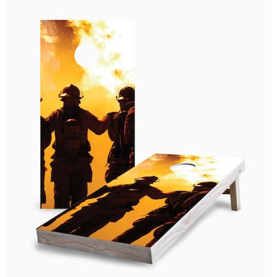 Firefighters Corn Hole Board Set w Case & Lights