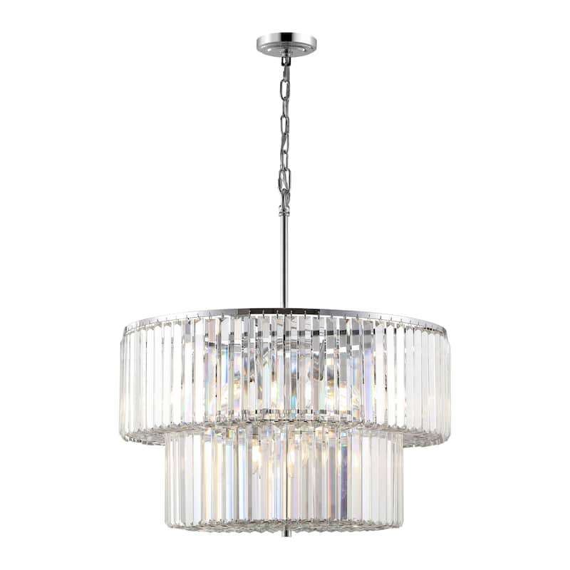 SAFAVIEH Couture Florie 79" Crystal 2-Tier Chandelier - 26" W x 26" D x 79" H - Chrome/Clear