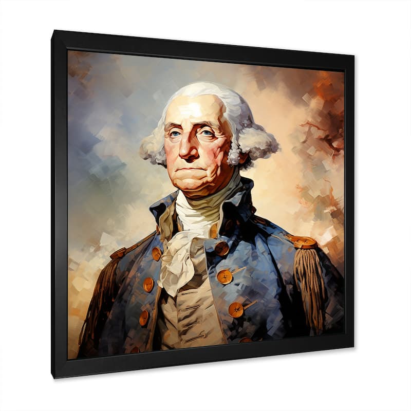 Designart "Vintage Portrait Of President George Washington I" President/Political Blue Living Room Framed Canvas Art
