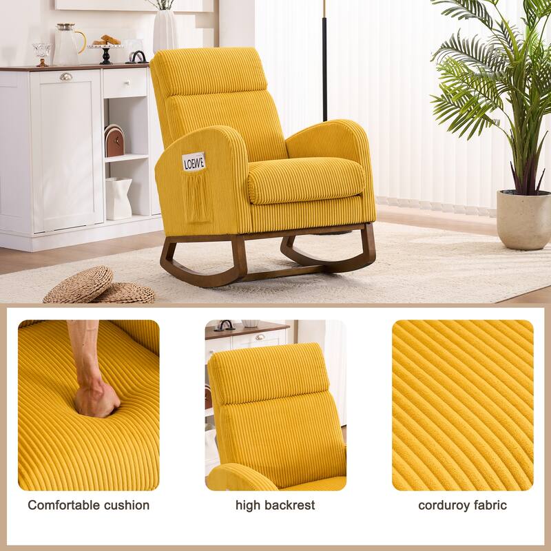 Comfortable fabric lounge rocker, corner reading rocker for living room