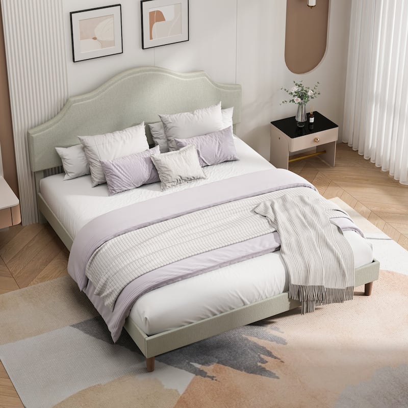 GDFStudio Bed Frame Upholstered Platform Bed with Adjustable Headboard