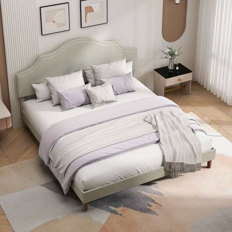 King Size Bed Frame Upholstered Platform Bed with Adjustable Headboard