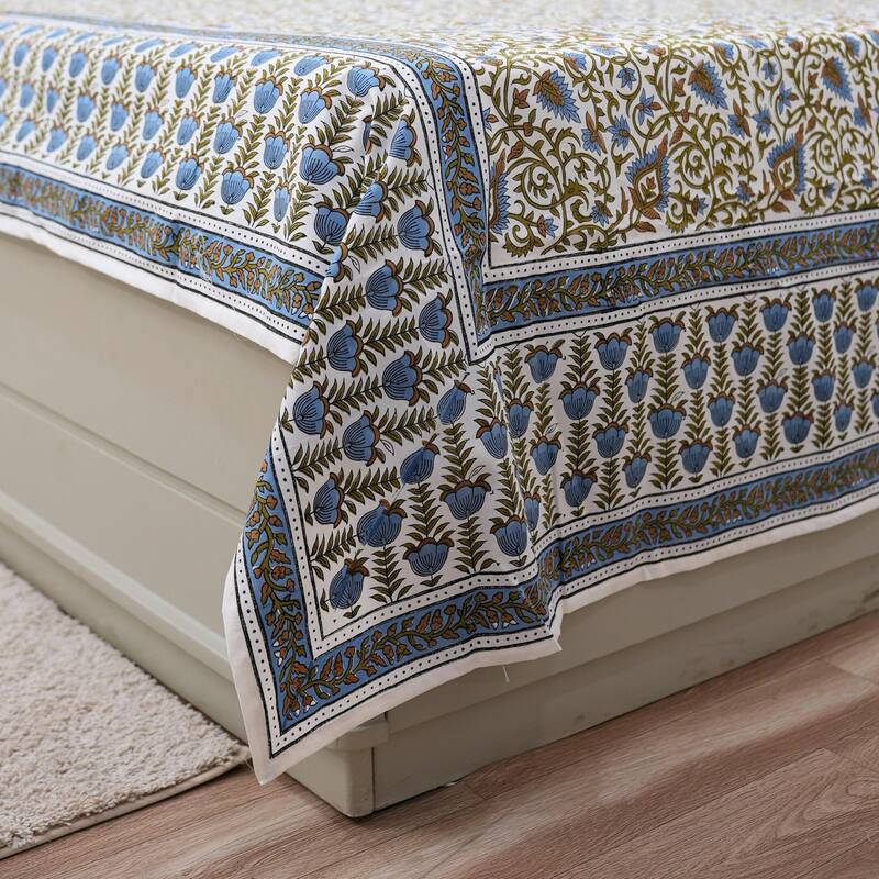 Fabdivine Handmade Block Print Flat Sheet or Bed Sheet Cotton Fabric Floral Home Decor