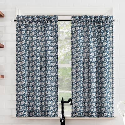 No. 918 Mistral 2-pack Floral Semi-Sheer Rod Pocket 2-Piece Kitchen Curtain Tier Pair