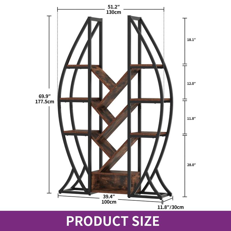 Moasis Modern Etagere Bookcase Display Shelves Oval Triple Wide Bookshelf for Home Office, Living Room