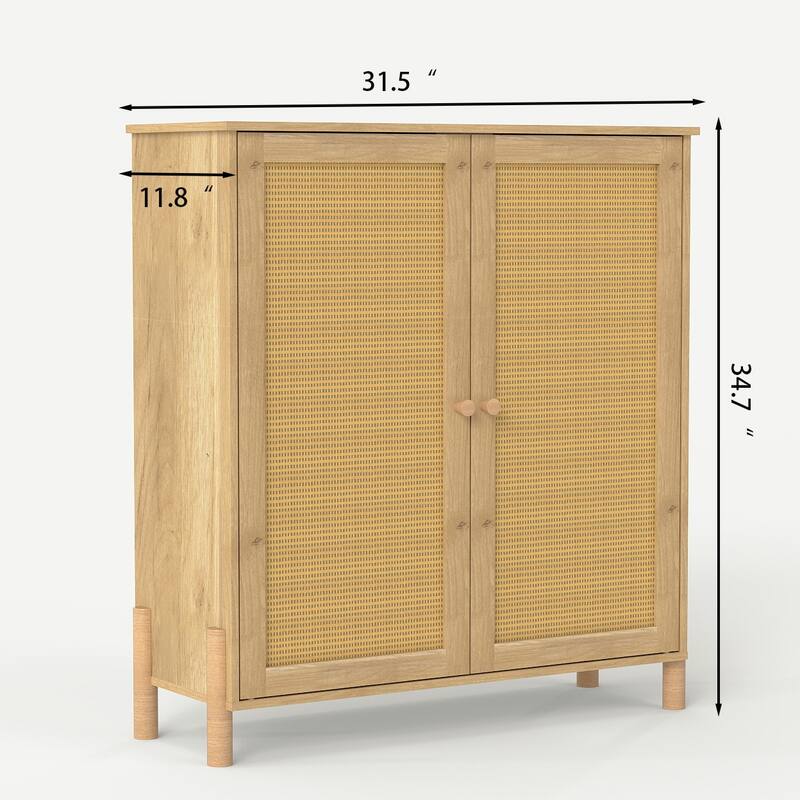 Mid-Century Modern Storage Cabinet with Woven Rattan Doors & Adjustable Shelves - Perfect