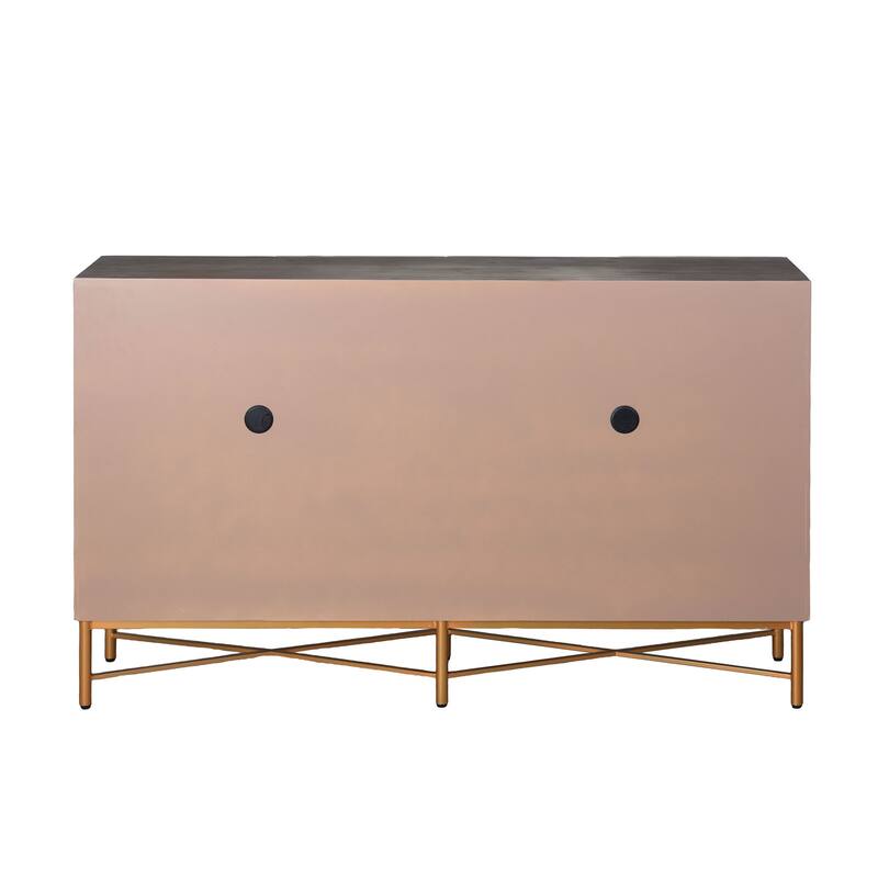 StyleCraft 4-Door Wood Cabinet - Dark Natural & Gold