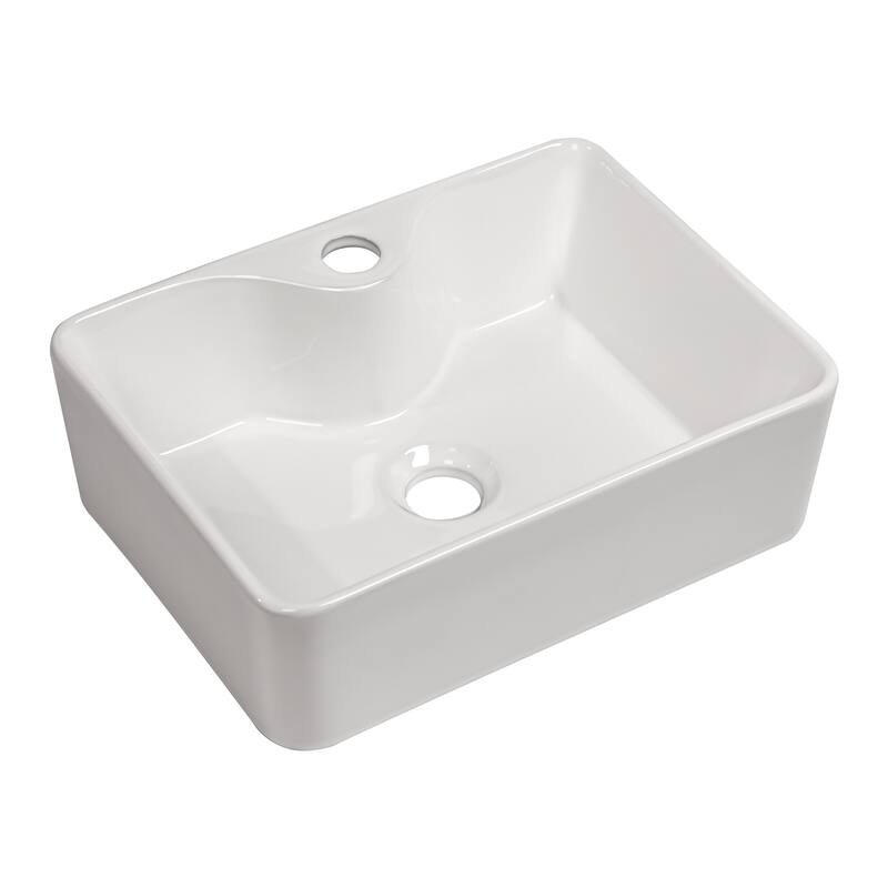 Lordear 16"x12" Rectangular White Ceramic Bathroom Vessel Sink Basin With Faucet Hole