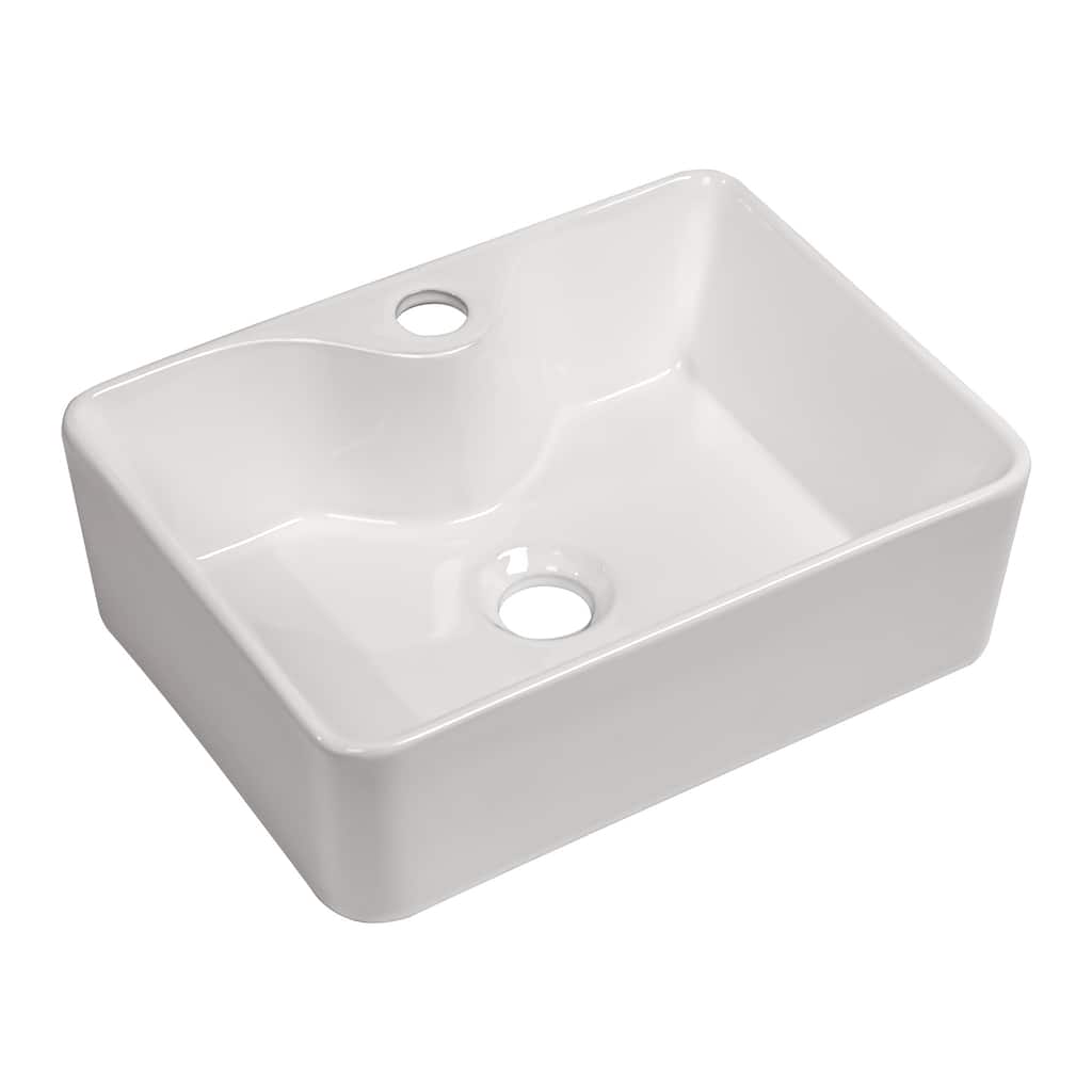 Lordear 16"x12" Rectangular White Ceramic Bathroom Vessel Sink Basin With Faucet Hole