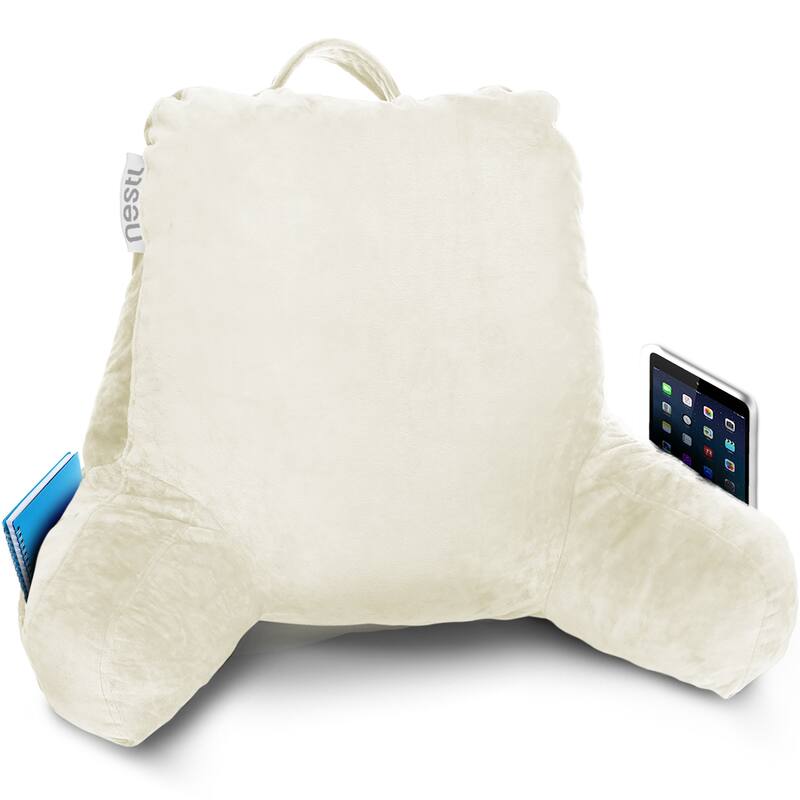 Nestl Memory Foam Reading Pillow with Backrest, Arms and Pockets - Medium - Off-White