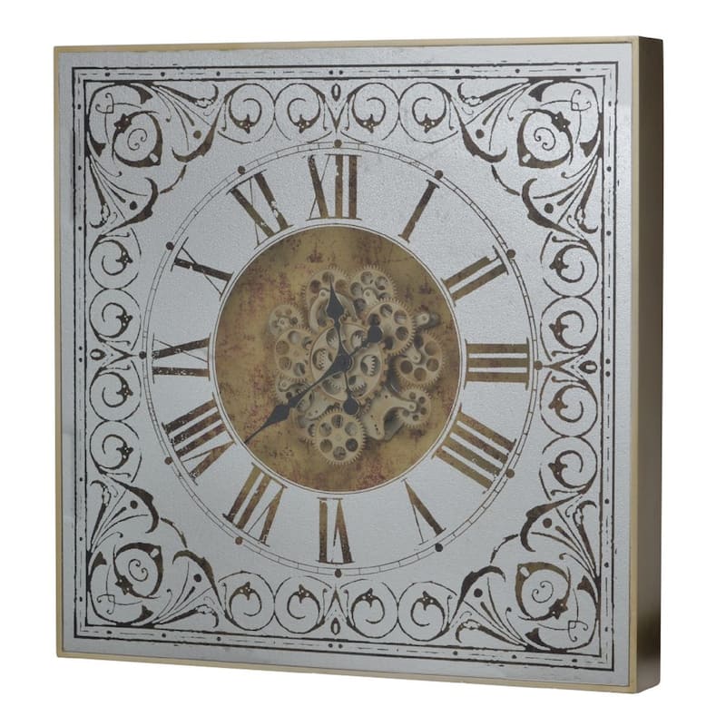 Antique Gear Square Wall Clock - 32.25" - Silver and Gold