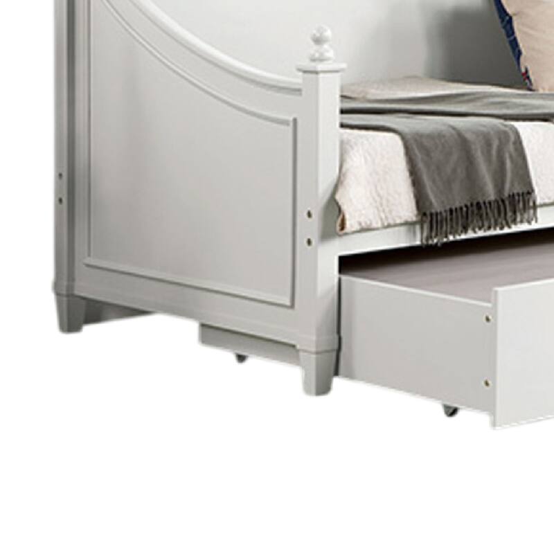 Kiki Twin Size Daybed w Trundle, Molded Details White Solid Wood