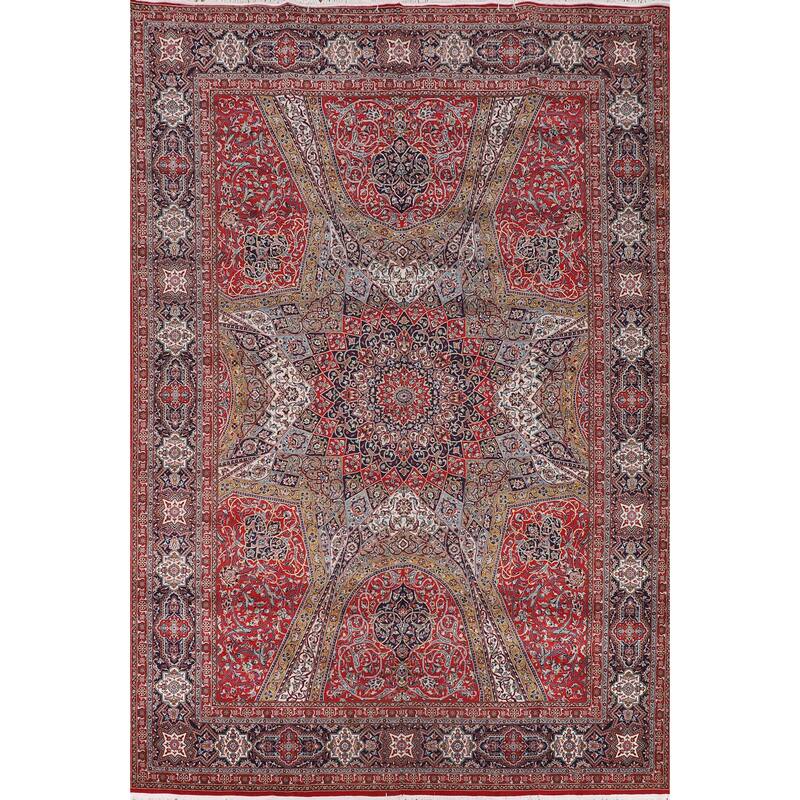 Red Floral Kashan Turkish Rug Machine-Made Bedroom Carpet - 9'7" x 12'9" - Red - 9'7" x 12'9"